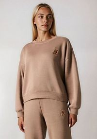 Bluza crewneck z haftem Sinsay brązowa damska 990FI-84X