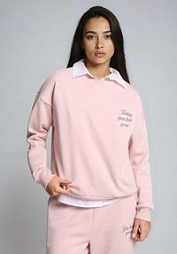 Bluza crewneck z napisem Sinsay różowa damska 996FI-30X