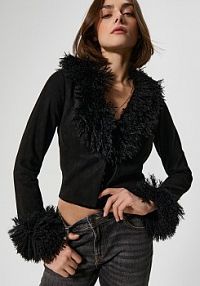 Kurtka z imitacji zamszu ze sztucznym futerkiem House czarna damska 009HO-99X