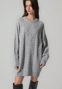 Jasno sukienka dzianinowa mini z warkoczowym splotem House szara 034HG-09M