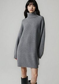 Dzianinowa sukienka oversize z golfem House szara 036HG-85M