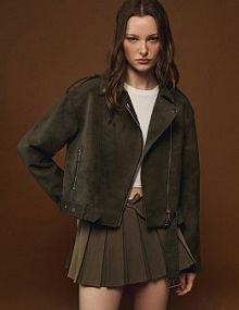 Oliwkowa kurtka biker z paskiem House zielona damska 055EW-78X