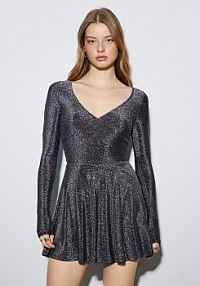 Szara sukienka mini z długim rękawem i wszytymi spodenkami House srebrna 066HH-SLV