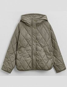 Pikowana kurtka w romby z kapturem  House oliwkowa damska 084EW-81X