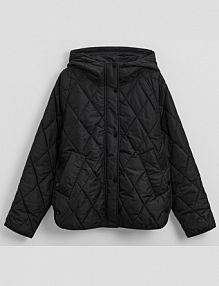 Pikowana kurtka w romby z kapturem  House czarna damska 084EW-99X