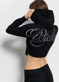 Bluza z kapturem i nadrukiem Wicked na plecach House czarna damska 100HN-99X