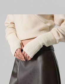 Kremowe dzianinowe rękawiczki bez palców House beżowe damskie 103HF-01X