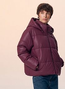 Śliwkowa kurtka puffer z kapturem i stójką House fioletowa damska 116EW-44X