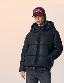 Kurtka puffer z kapturem i stójką House czarna damska 116EW-99X