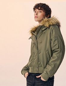 Ocieplana  kurtka bomber ze sztucznym futerkiem na kapturze House oliwkowa 165HR-87X