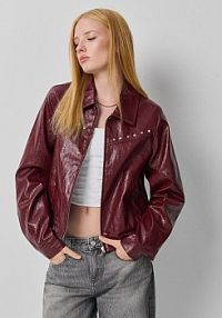 Bordowa kurtka dad fit z imitacji skóry z ćwiekami House brązowa damska 168HR-93X