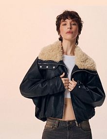 Kurtka bomber ze sztucznej skóry z futerkiem na kołnierzu House czarna 169HR-99X