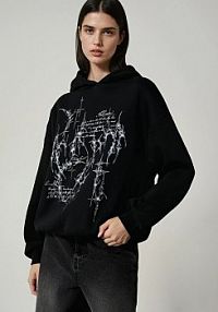 Bluza z kapturem i motywem tribal House czarna damska 171GN-99X