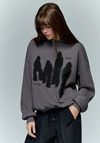 Grafitowa bluza z kapturem i rozmazanym nadrukiem House szara damska 180GN-90X