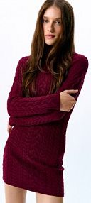 Swetrowa sukienka mini z golfem i długim rękawem bordowa House brązowa 244GO-93X