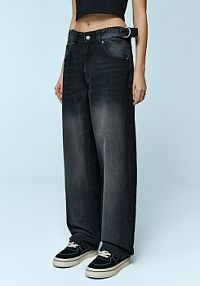 Jeansy baggy fit z regulacją House czarne damskie 327IA-99J