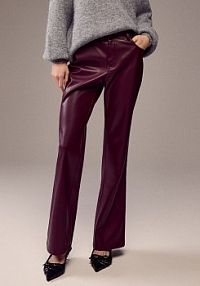 Bordowe spodnie flare ze sztucznej skóry House brązowa 341HO-93X