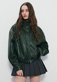 Zielona kurtka bomber ze sztucznej skóry z wysoką stójką House oliwkowa 378HW-87X