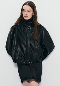 Kurtka bomber ze sztucznej skóry z wysoką stójką House czarna 378HW-99X