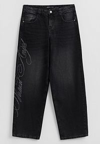 Jeansy baggy barrel fit z napisem Visual Angel House czarne damskie 509IT-99J