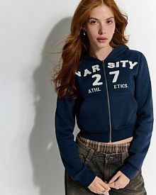 Rozpinana krótka bluza z kapturem House granatowa damska 565GS-59X