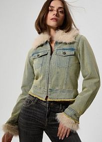 Kurtka jeansowa z ociepleniem i sztucznym futerkiem jasno House niebieska damska 703EW-55J