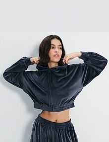 Rozpinana welurowa bluza z kapturem grantowa House granatowa damska 715IO-59X