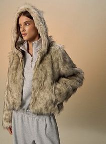 Kurtka z kapturem ze sztucznego futerka House beżowa damska 787EW-12X