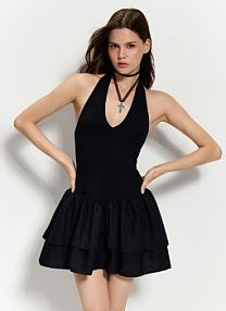 Sukienka mini z okrytymi plecami i falbankami House czarna 819GC-99X