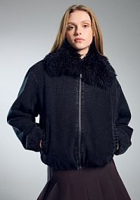 Kurtka jeansowa ze sztucznym futerkiem na kołnierzu House czarna damska 922IM-99J