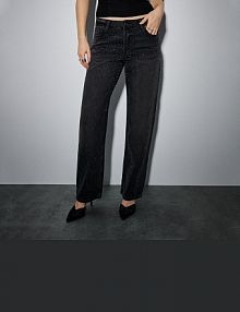 Grafitowe jeansy straight fit z kryształkami i efektem sprania House czarne damskie 954GQ-99J