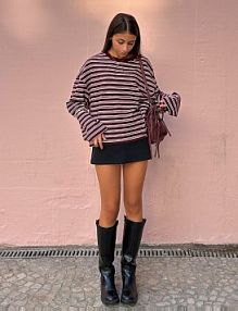 Koszulka z długim rękawem i nadrukiem Bershka czerwony damski