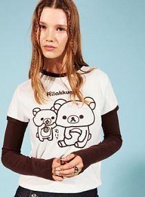Koszulka rilakkuma z krótkim rękawem i nadrukiem Bershka biała damska