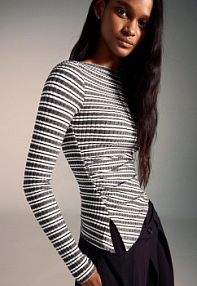 Koszulka z długim rękawem asymetryczna Bershka szary damski