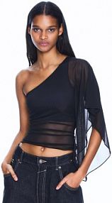 Asymetryczna koszulka tiulowa Bershka czarna damska