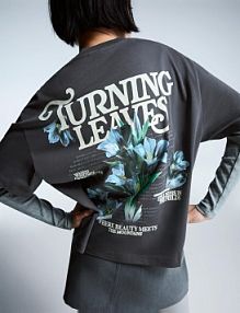 Koszulka oversize z krótkim rękawem i nadrukiem Bershka szara damska