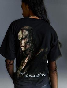 Koszulka oversize frankenstein z krótkim rękawem i nadrukiem Bershka czarna damska