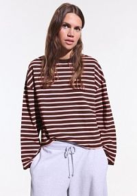 Koszulka z długim rękawem i nadrukiem Bershka brązowy damski