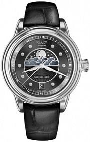 Zegarek AVIATOR czarny granatowy damski W.KRUK   DOUGLAS MOONFLIGHT DIAMOND EDITION