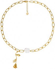 Naszyjnik PICKY PICA biały brązowy różowy W.KRUK  z różą Basics