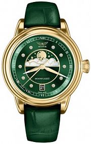 Zegarek AVIATOR granatowy zielony damski W.KRUK   DOUGLAS MOONFLIGHT DIAMOND POLISH EDITION
