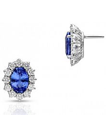 Kolczyki RECARLO białe brązowe granatowe złote W.KRUK   złoto z brylantami i szafirem