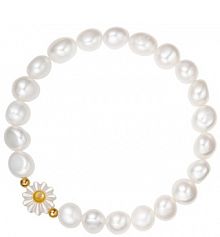 Bransoletka PICKY PICA biała W.KRUK  perłowa ze stokrotką Basics