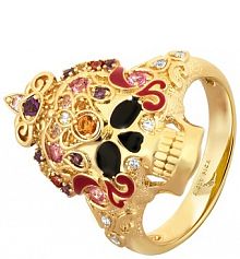 Pierścionek PICKY PICA granatowy W.KRUK  z motywem kolorowej czaszki Wonderland