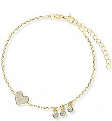 Bransoletka W.KRUK srebrna Pozłacana z cyrkoniami serce