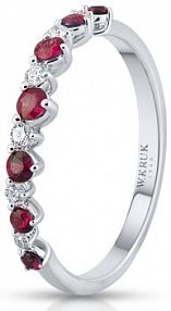 Pierścionek W.KRUK biały złoty Białe złoto z brylantami i rubinami