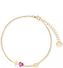 Bransoletka W.KRUK srebrna brązowa różowa Pozłacana z różowym sercem Mom