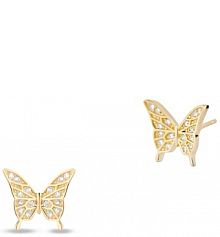 Kolczyki W.KRUK srebrne złote Motyle z cyrkoniami