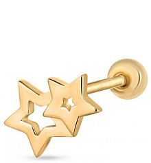 Kolczyki W.KRUK srebrne Kolczyk  pozłacany dwie gwiazdki