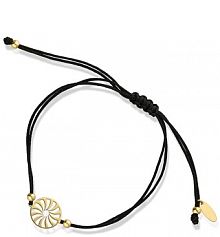 Bransoletka W.KRUK czarna srebrna Pozłacana na czarnym sznurku arabeska